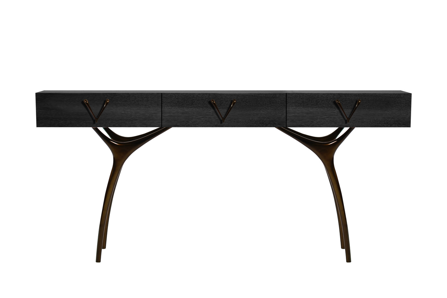 Crescent Console Table in Blackout Oak and Bronze