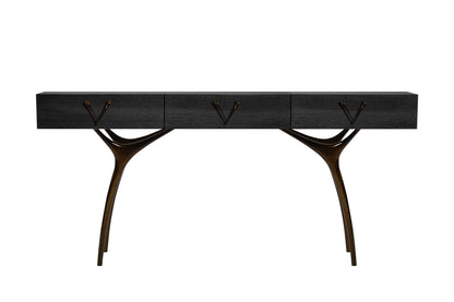 Crescent Console Table in Blackout Oak and Bronze