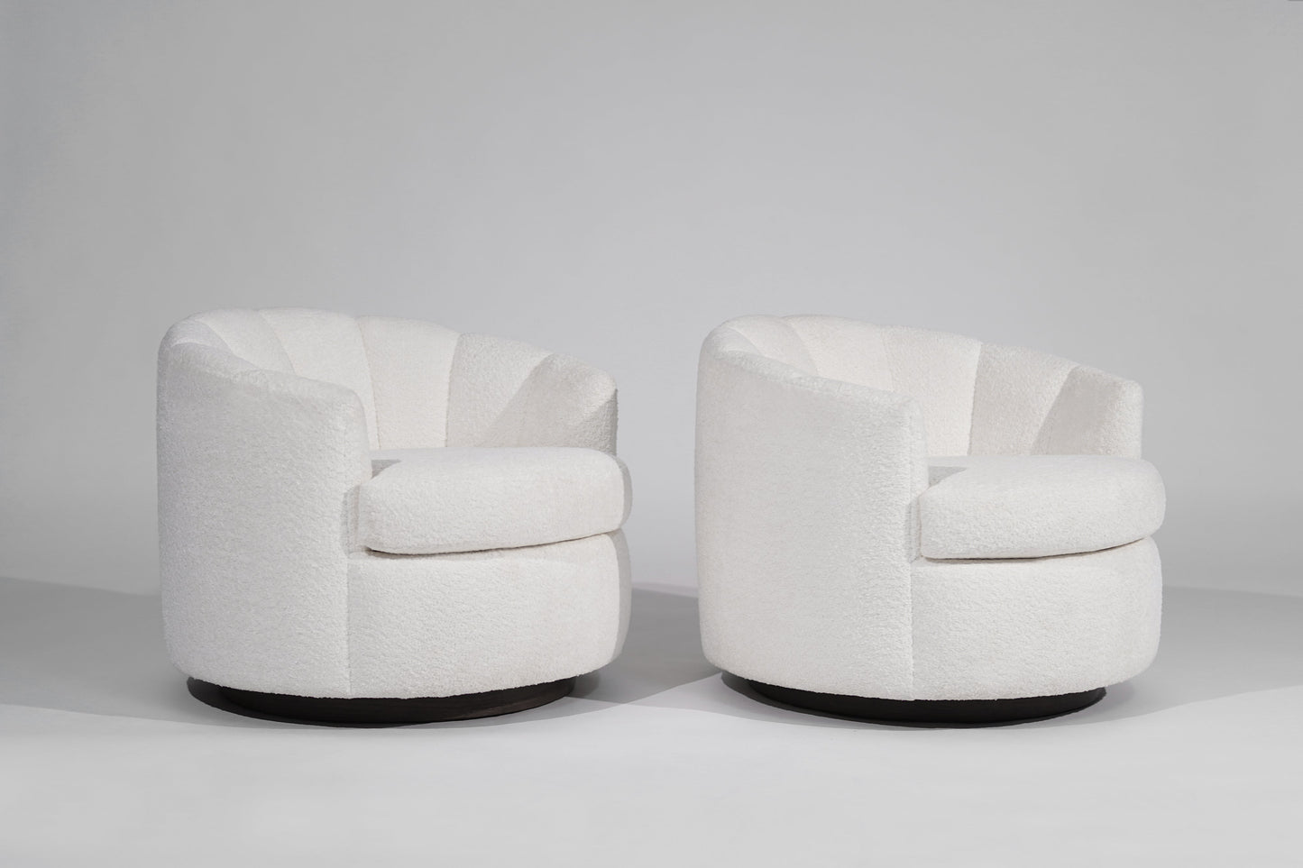 Channel Back Swivel Chairs on Dark Walnut Supports, Directional, C. 1970s