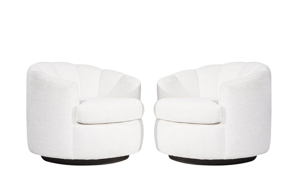 Channel Back Swivel Chairs on Dark Walnut Supports, Directional, C. 1970s