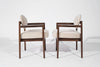 Jens Risom Walnut Armchairs in Natural Mohair, C. 1950s