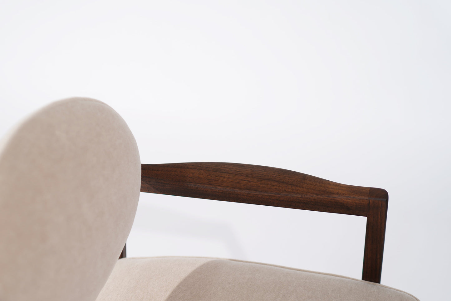 Jens Risom Walnut Armchairs in Natural Mohair, C. 1950s