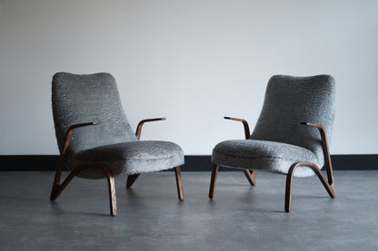 Set of Oak Lounge Chairs by Paul Bode in Mohair, C. 1960s