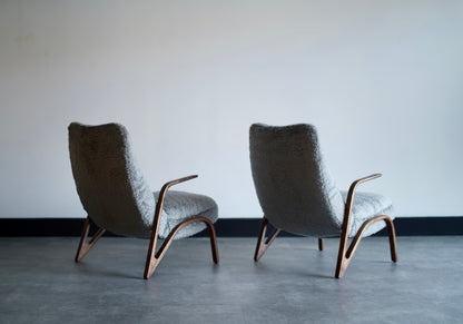 Set of Oak Lounge Chairs by Paul Bode in Mohair, C. 1960s