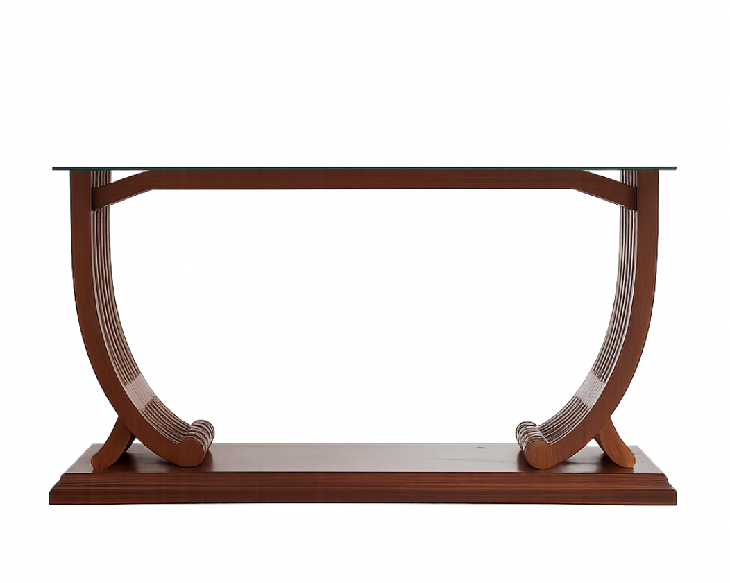 English Art Deco Console Table Attributed to Harry & Lou Epstein, Oak & Glass, c. 1940
