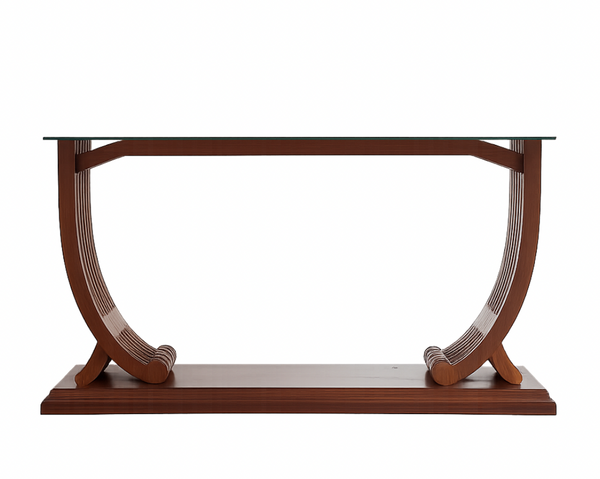 English Art Deco Console Table Attributed to Harry & Lou Epstein, Oak & Glass, c. 1940