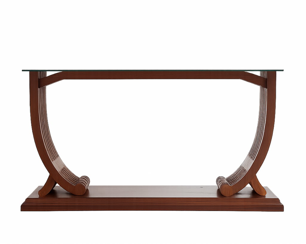 English Art Deco Console Table Attributed to Harry & Lou Epstein, Oak & Glass, c. 1940
