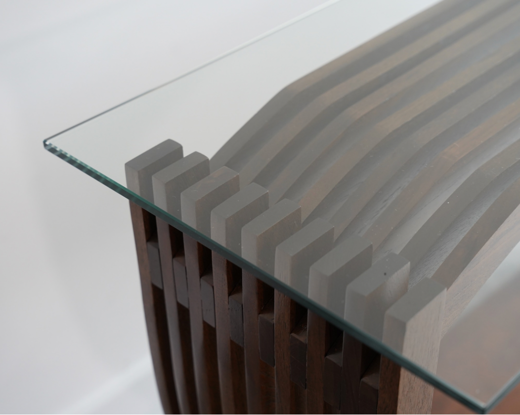English Art Deco Console Table Attributed to Harry & Lou Epstein, Oak & Glass, c. 1940
