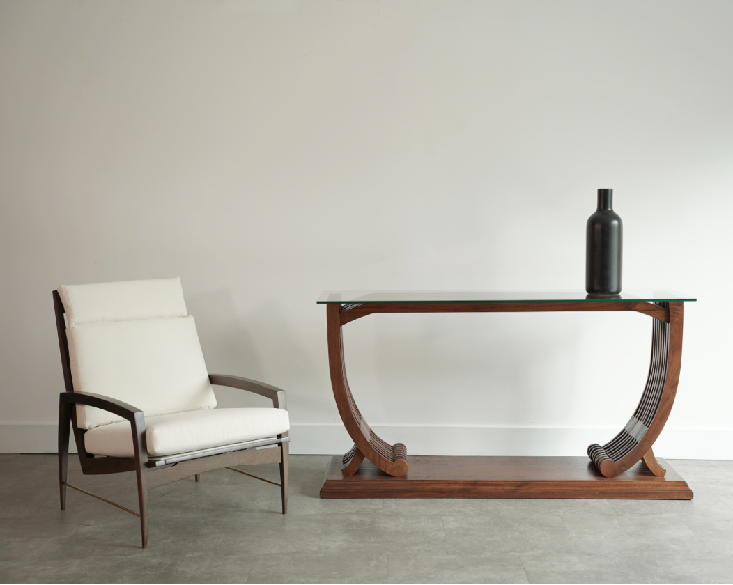 English Art Deco Console Table Attributed to Harry & Lou Epstein, Oak & Glass, c. 1940