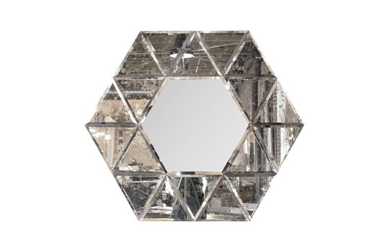 Large Hexagonal Antiqued Mirror