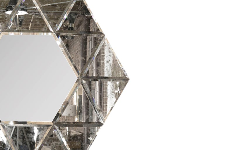 Large Hexagonal Antiqued Mirror