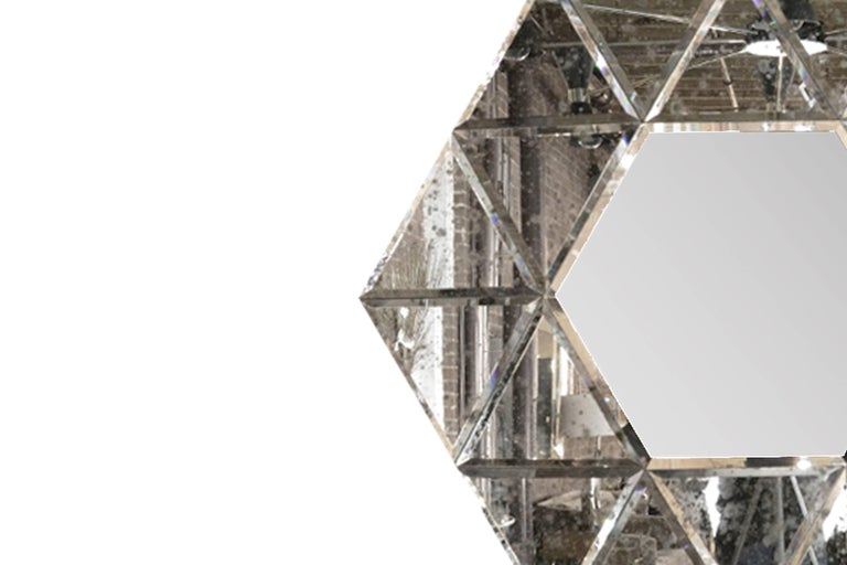 Large Hexagonal Antiqued Mirror