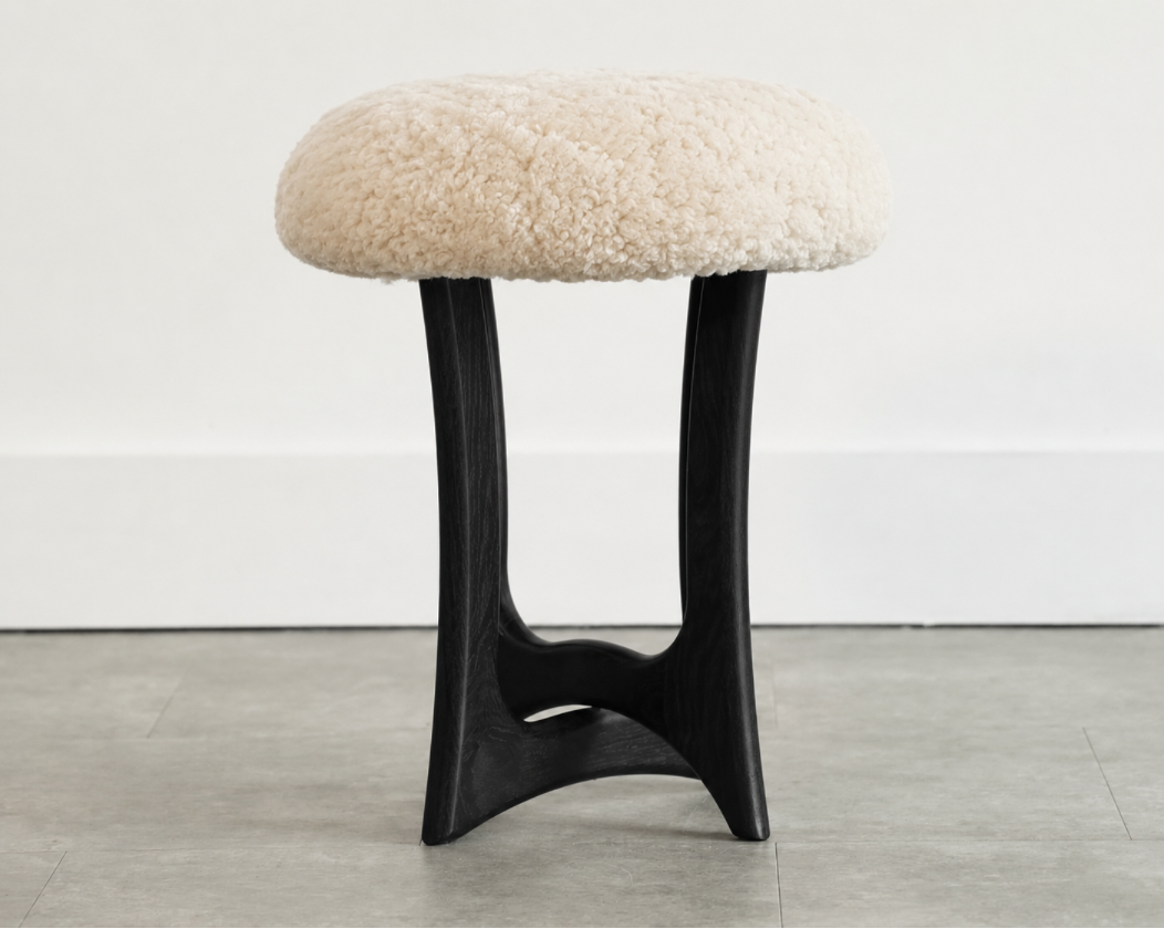 FORMA Stool in Blackout Oak and Shearling