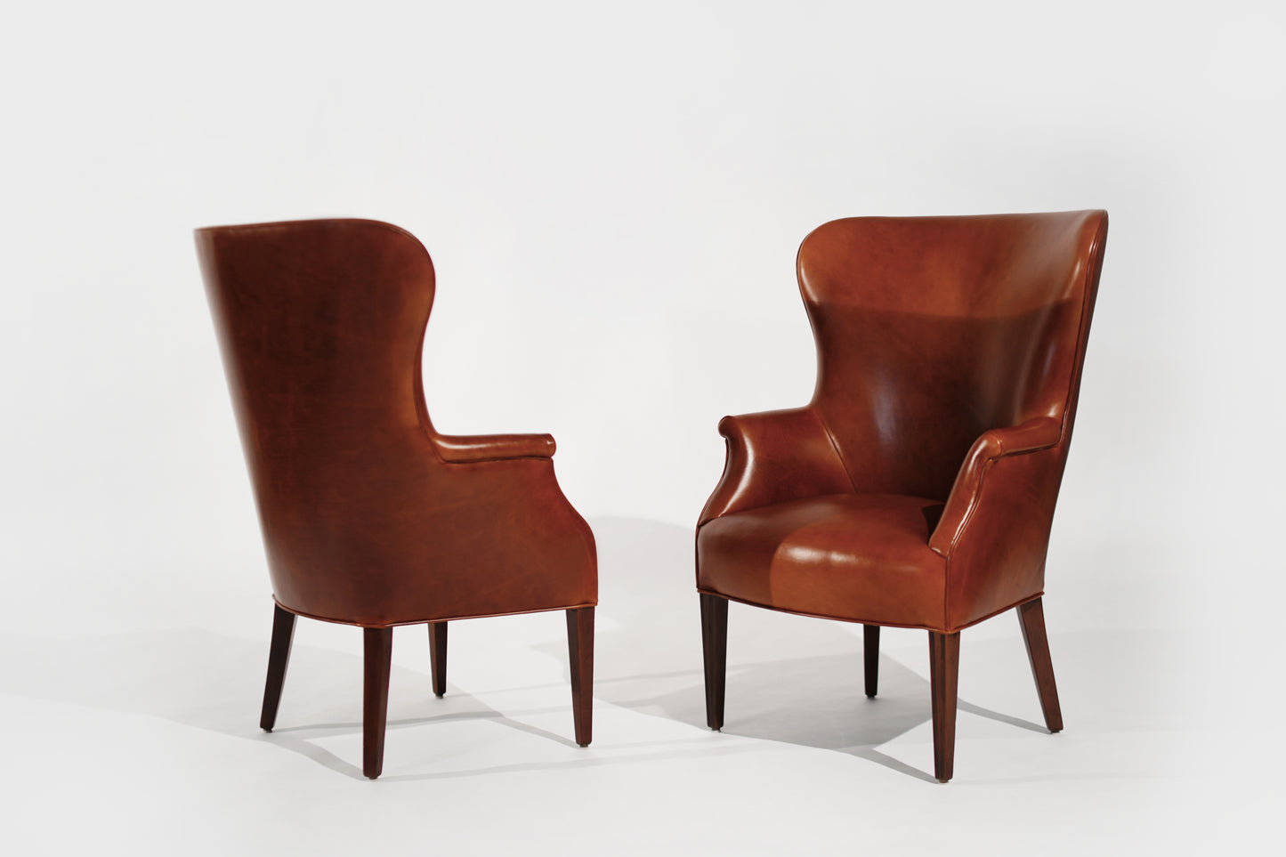 Set of Wingback Club Chairs in Cognac Leather, C. 1950s