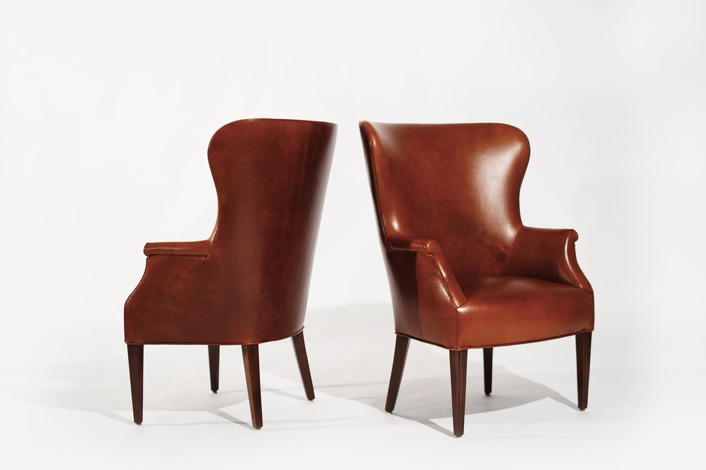 Set of Wingback Club Chairs in Cognac Leather, C. 1950s