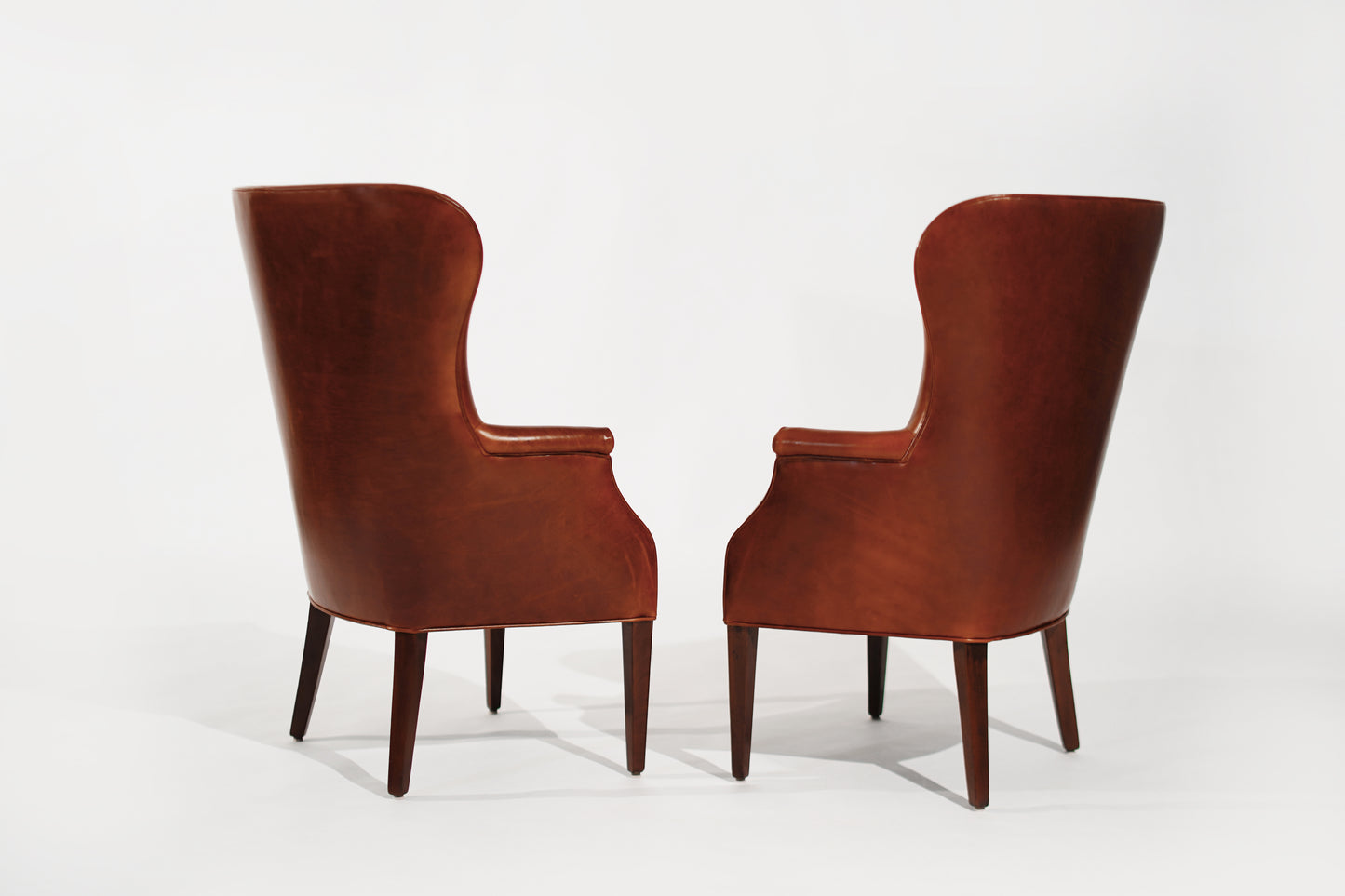 Set of Wingback Club Chairs in Cognac Leather, C. 1950s