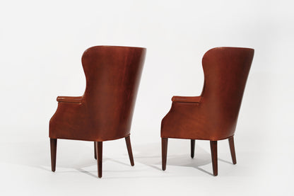 Set of Wingback Club Chairs in Cognac Leather, C. 1950s