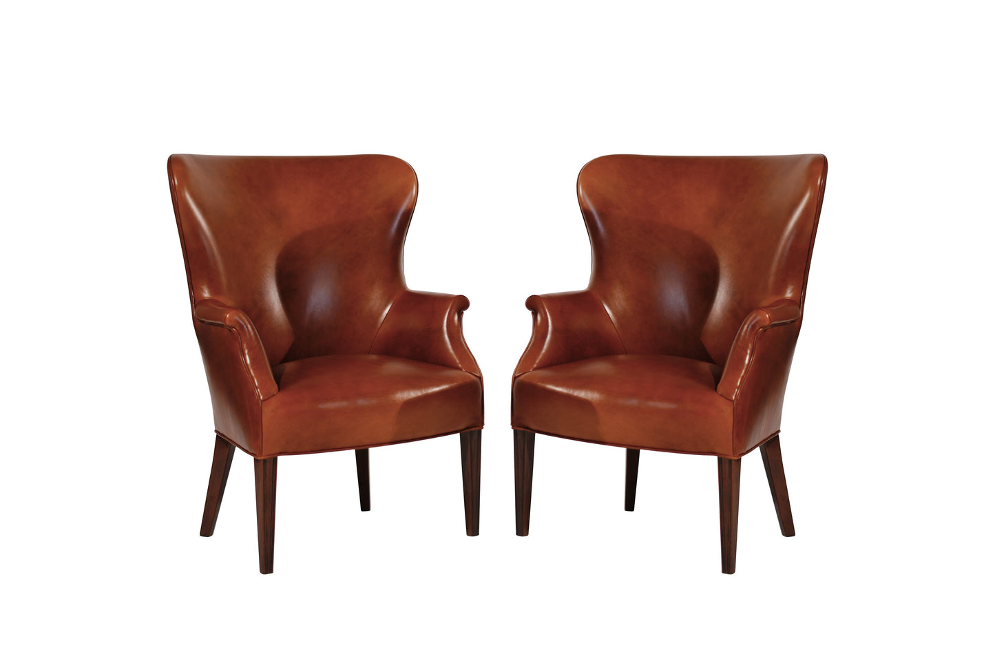 Set of Wingback Club Chairs in Cognac Leather, C. 1950s