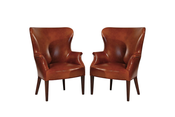 Set of Wingback Club Chairs in Cognac Leather, C. 1950s