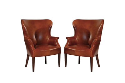 Set of Wingback Club Chairs in Cognac Leather, C. 1950s