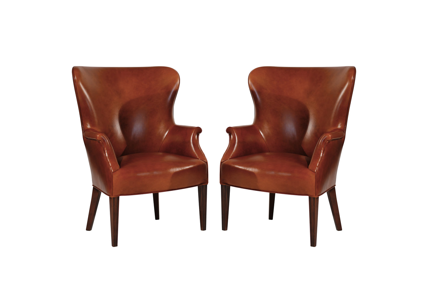 Set of Wingback Club Chairs in Cognac Leather, C. 1950s