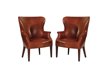 Set of Wingback Club Chairs in Cognac Leather, C. 1950s