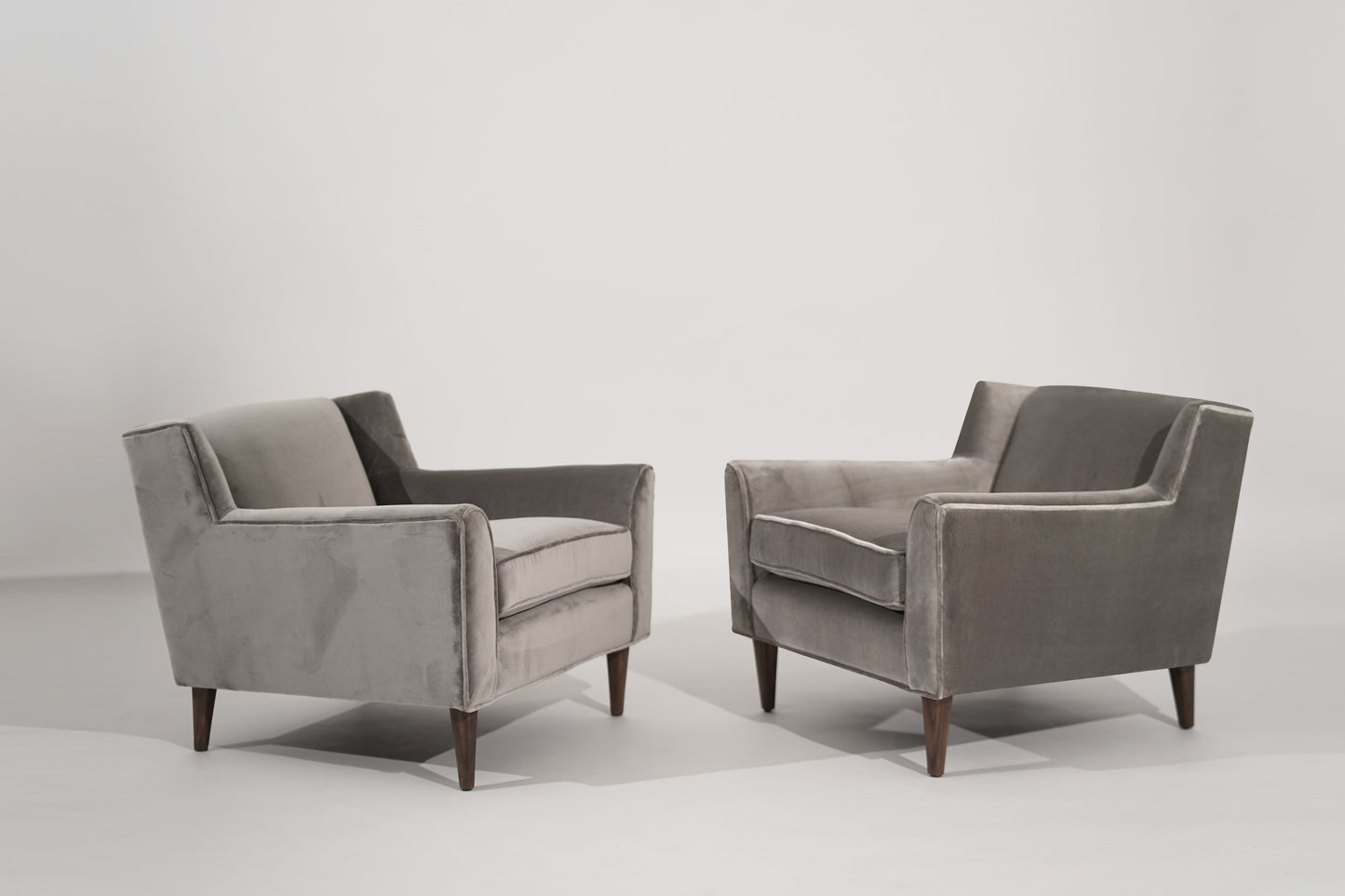Set of Lounge Chairs in Grey Alpaca Velvet by Edward Wormley, circa 1950s