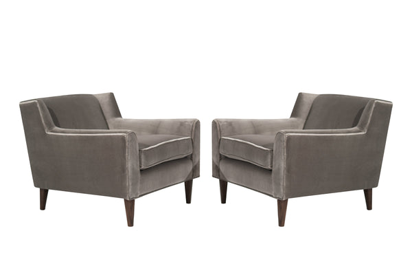 Set of Lounge Chairs in Grey Alpaca Velvet by Edward Wormley, circa 1950s