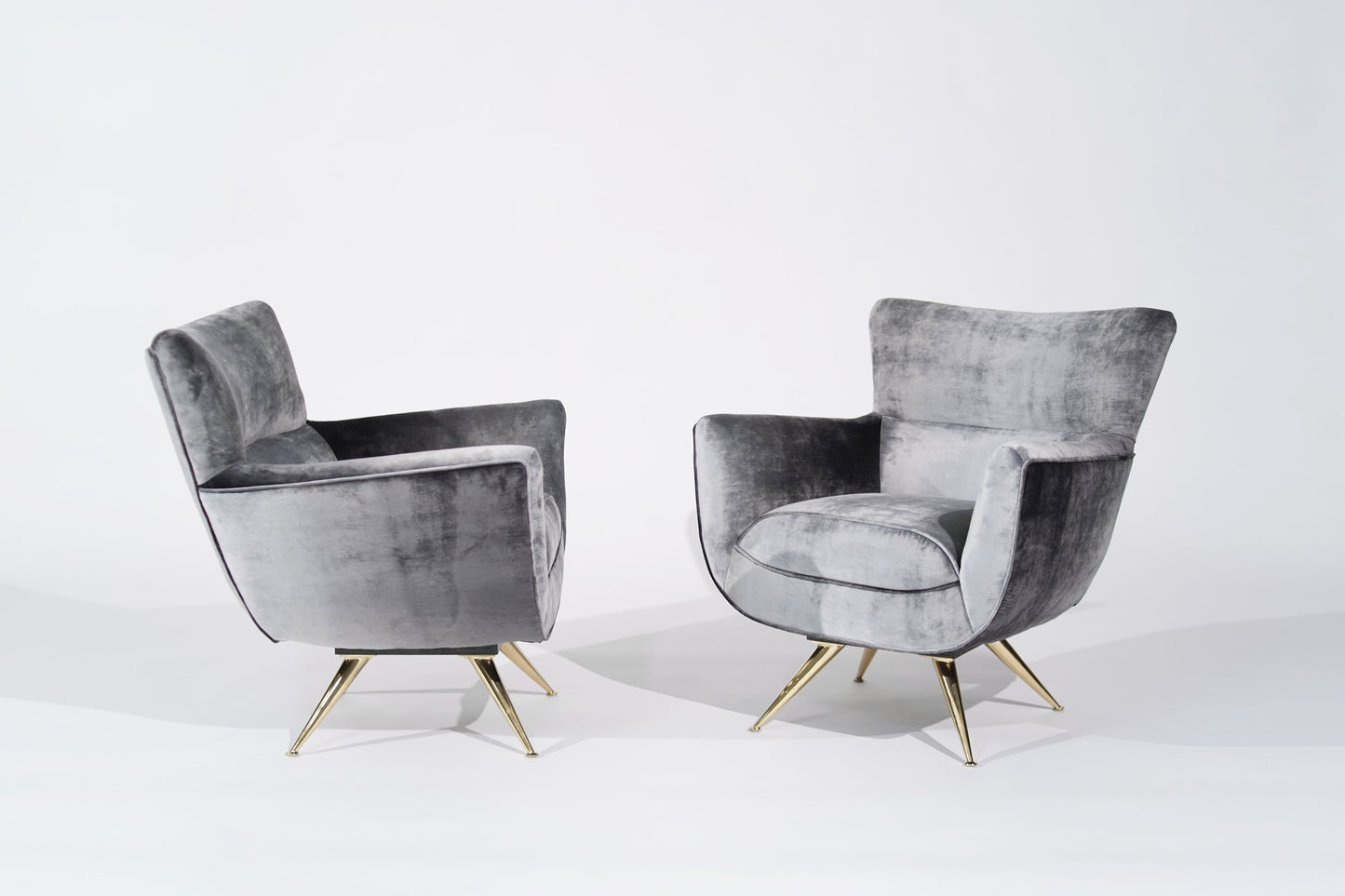Henry Glass Swivel Chairs in Distressed Silver Velvet, C. 1950s