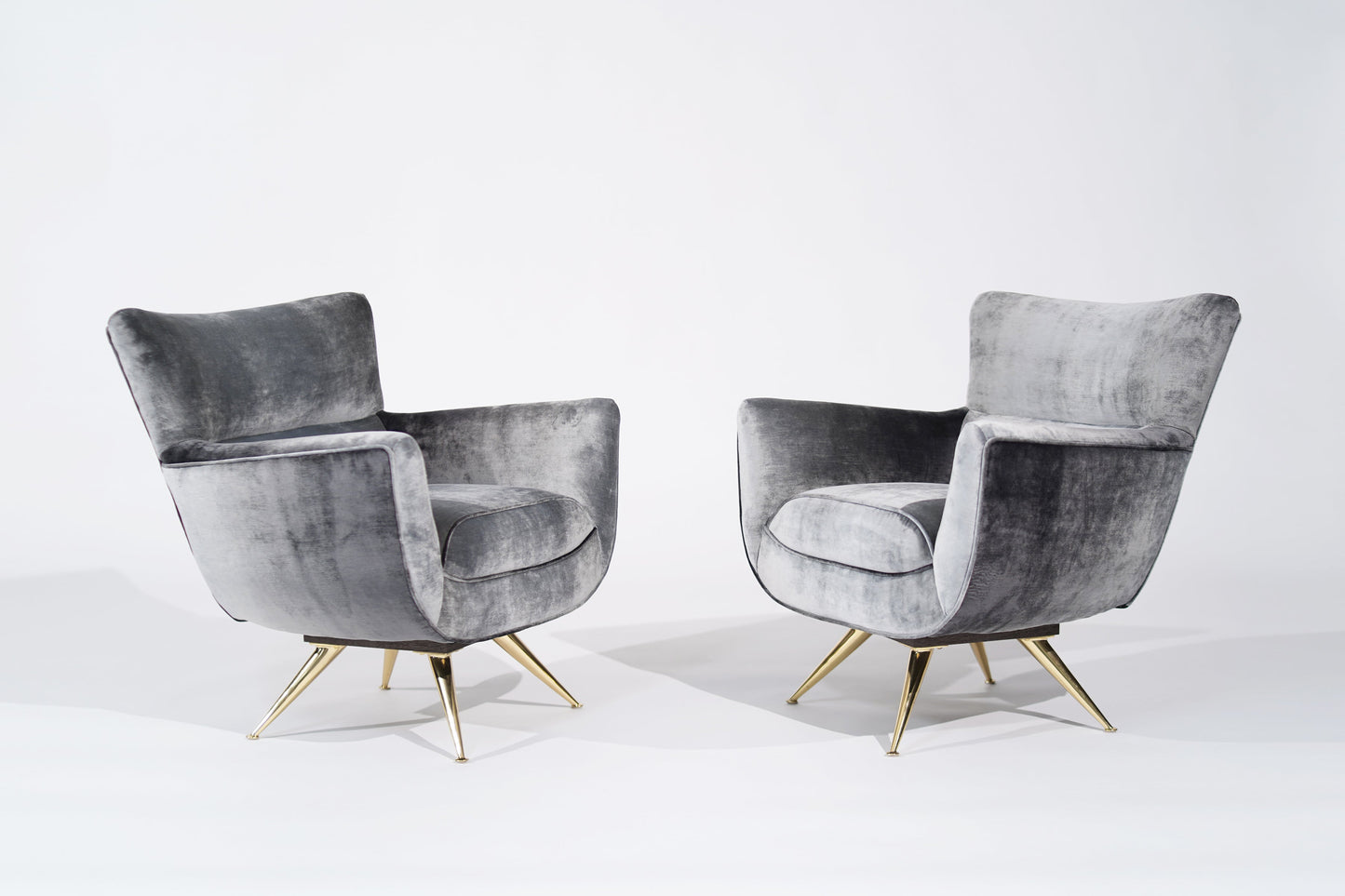 Henry Glass Swivel Chairs in Distressed Silver Velvet, C. 1950s