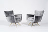 Henry Glass Swivel Chairs in Distressed Silver Velvet, C. 1950s