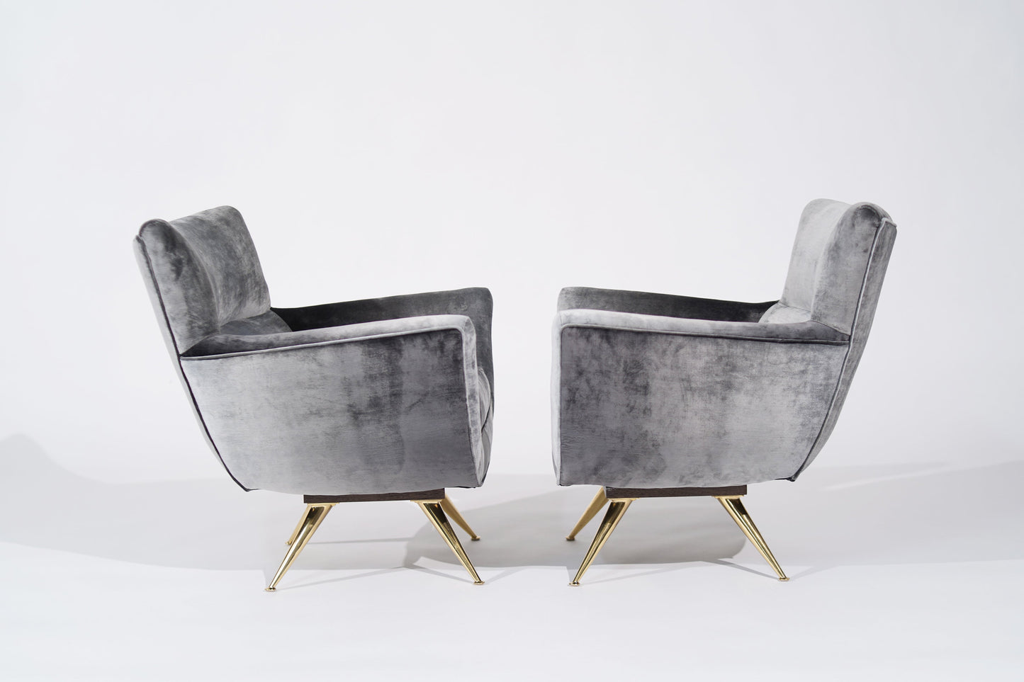 Henry Glass Swivel Chairs in Distressed Silver Velvet, C. 1950s