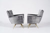 Henry Glass Swivel Chairs in Distressed Silver Velvet, C. 1950s