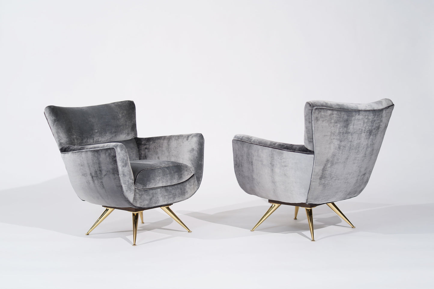 Henry Glass Swivel Chairs in Distressed Silver Velvet, C. 1950s