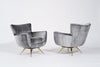 Henry Glass Swivel Chairs in Distressed Silver Velvet, C. 1950s