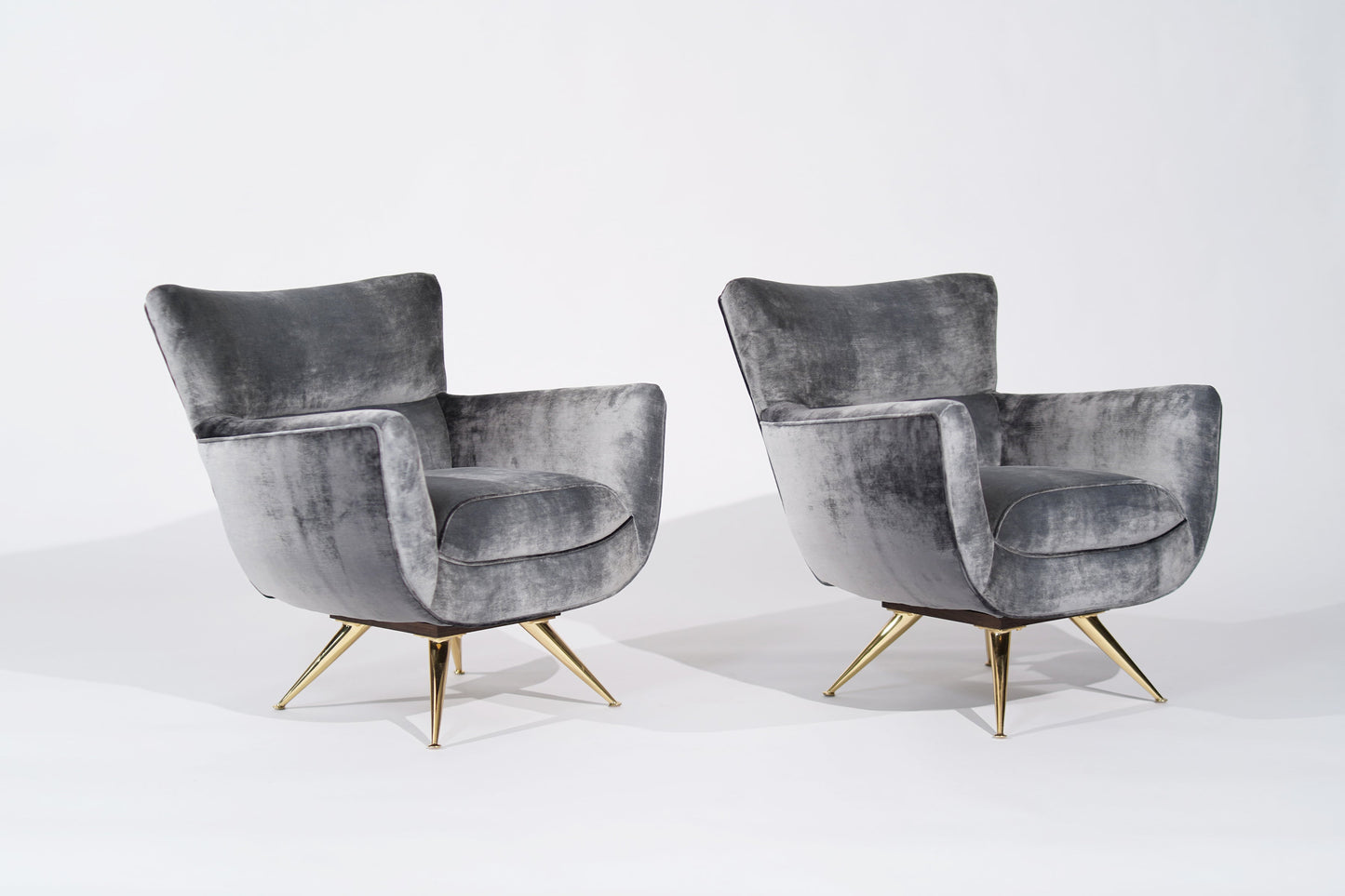 Henry Glass Swivel Chairs in Distressed Silver Velvet, C. 1950s
