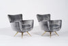 Henry Glass Swivel Chairs in Distressed Silver Velvet, C. 1950s