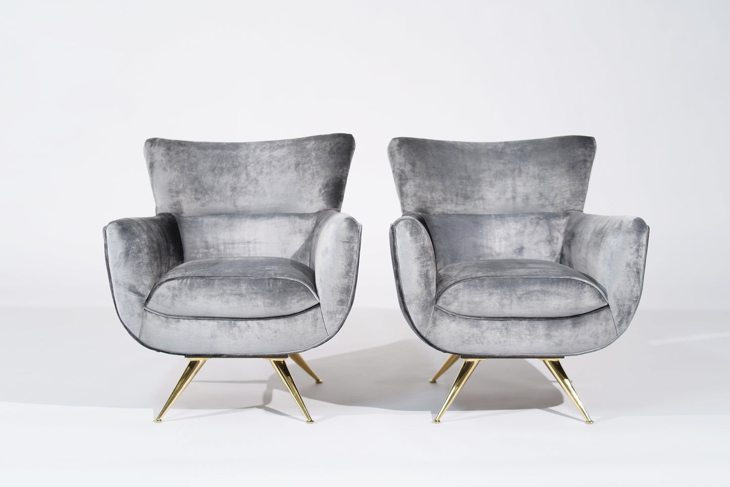 Henry Glass Swivel Chairs in Distressed Silver Velvet, C. 1950s