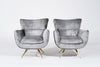 Henry Glass Swivel Chairs in Distressed Silver Velvet, C. 1950s