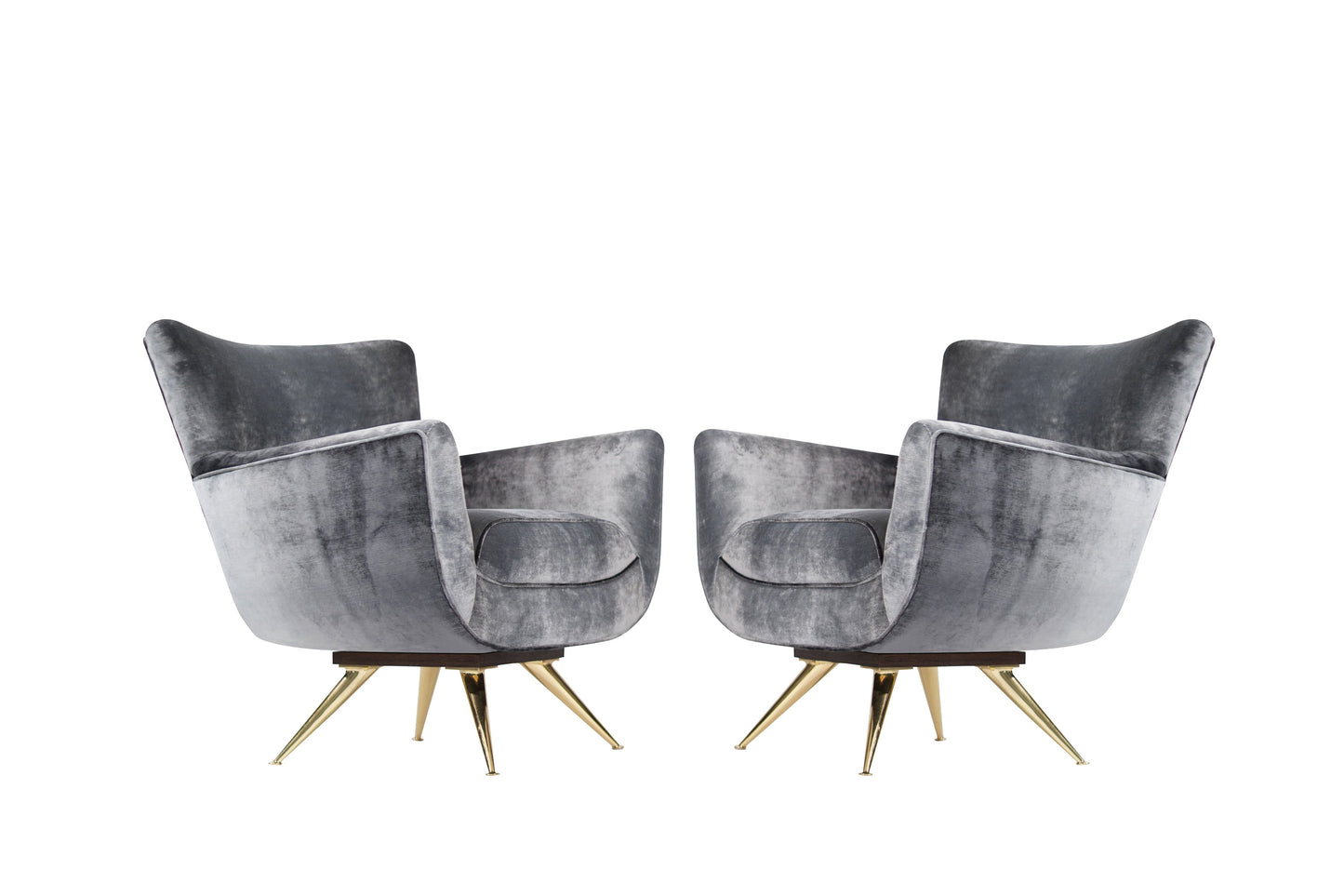 Henry Glass Swivel Chairs in Distressed Silver Velvet, C. 1950s