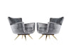 Henry Glass Swivel Chairs in Distressed Silver Velvet, C. 1950s