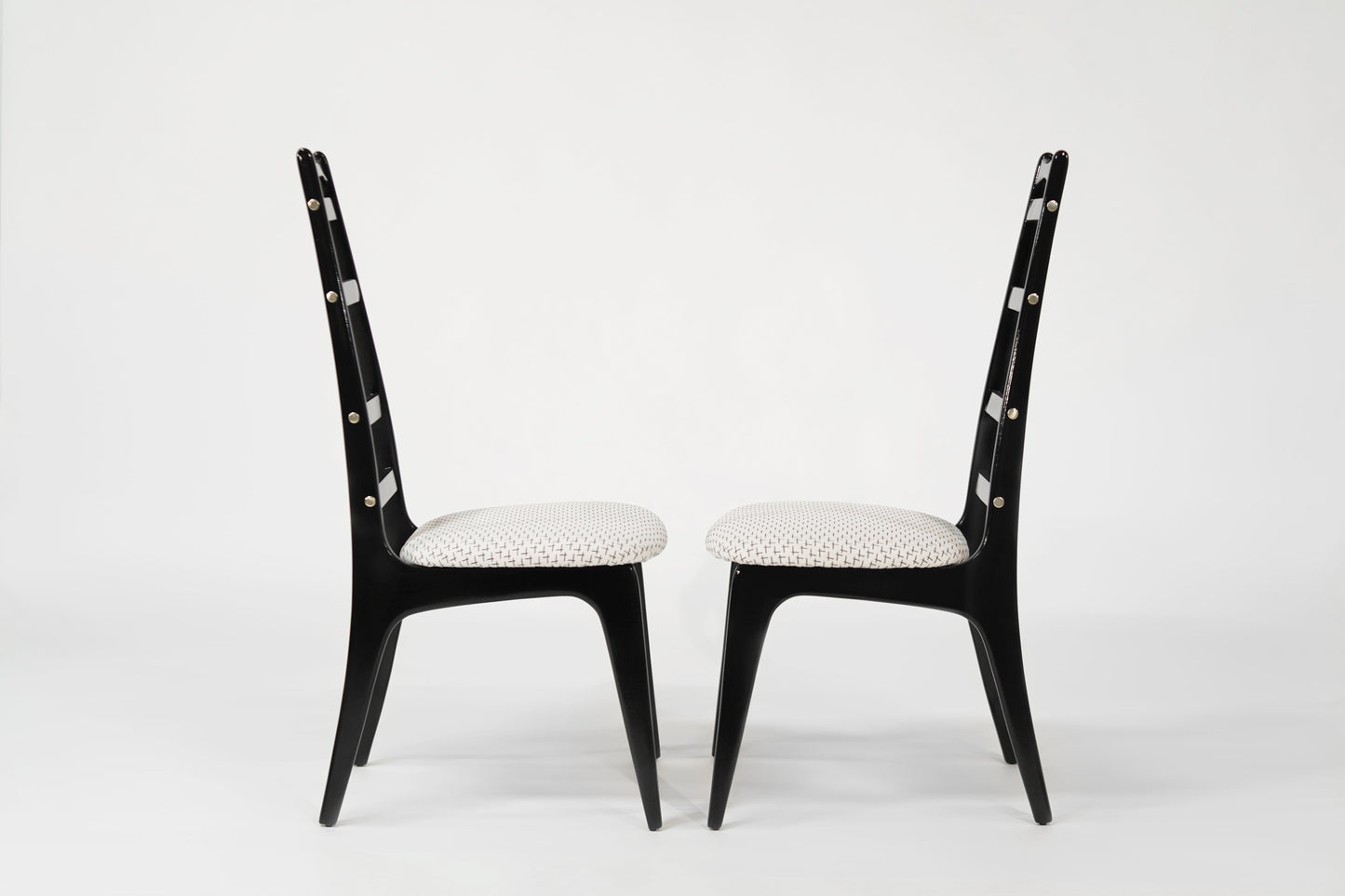 Set of Ebonized Ladder-Back Chairs w/ Brass Accents, C. 1950s