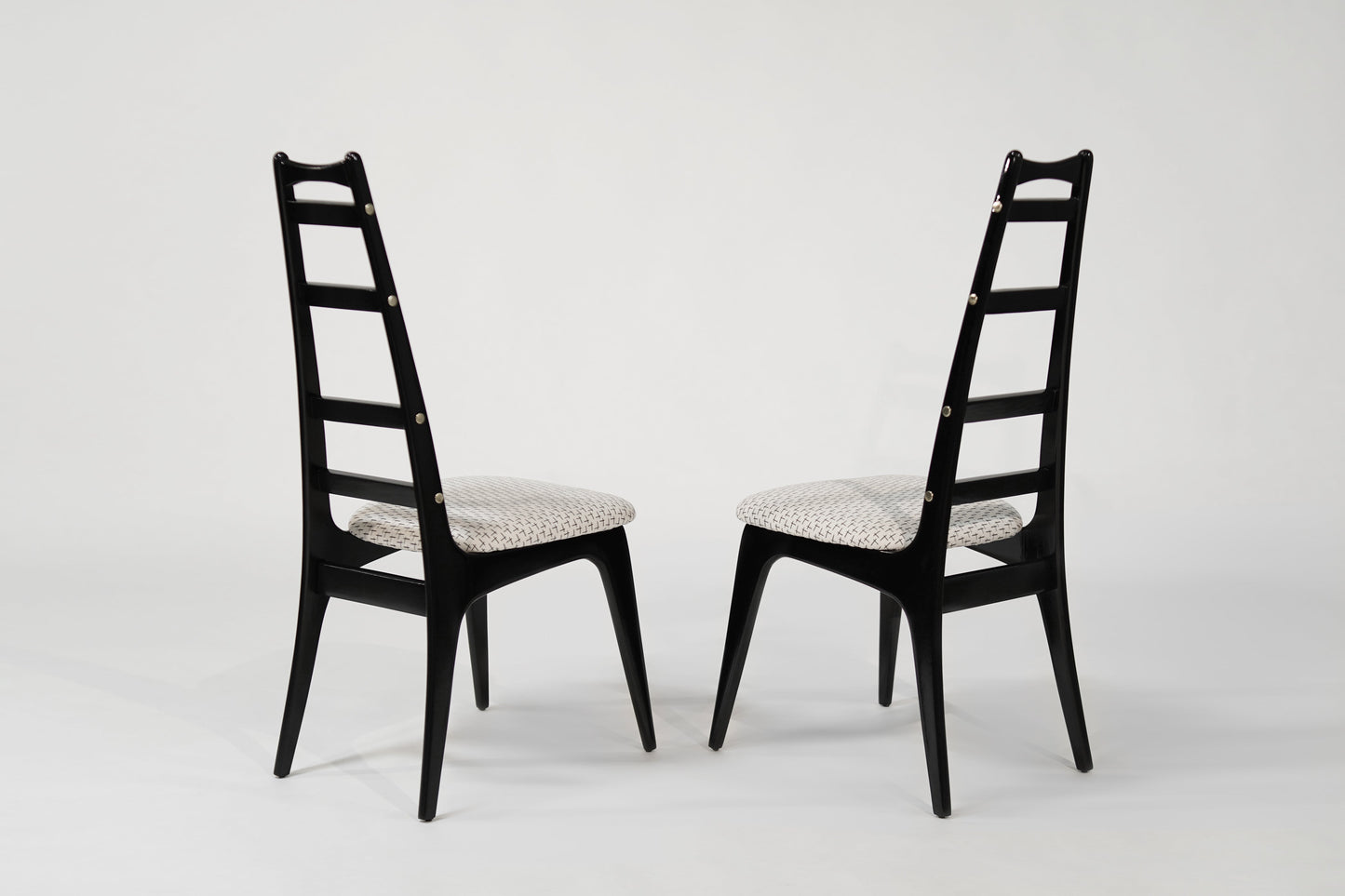 Set of Ebonized Ladder-Back Chairs w/ Brass Accents, C. 1950s