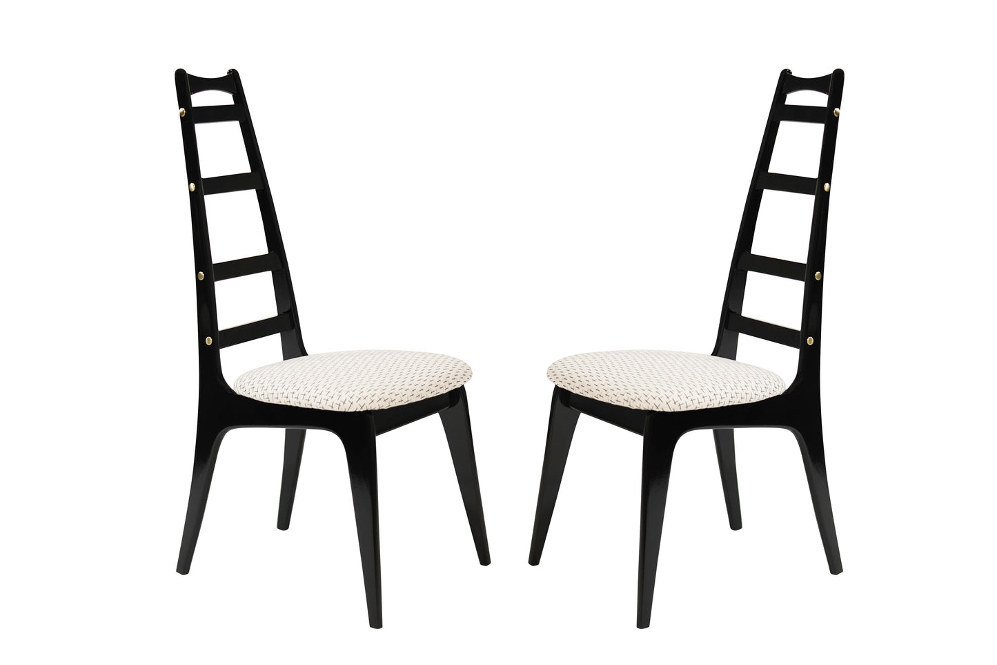 Set of Ebonized Ladder-Back Chairs w/ Brass Accents, C. 1950s