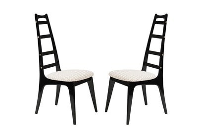 Set of Ebonized Ladder-Back Chairs w/ Brass Accents, C. 1950s