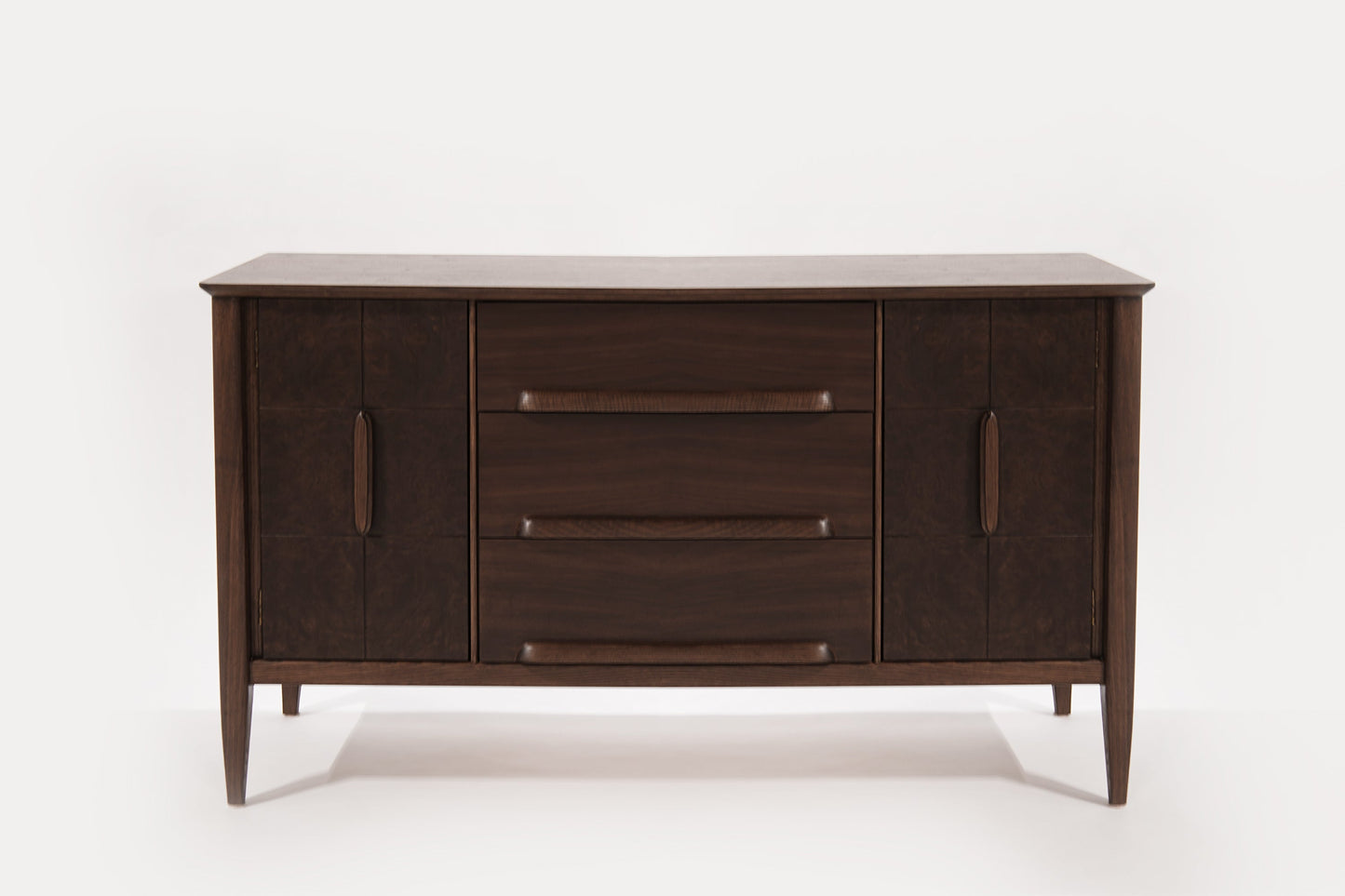 Distinctive Walnut Burl Wood Front Credenza, 1950s