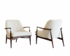 IB Kofod-Larsen Style Modern Lounge Chairs in Walnut & Bouclé, C. 1950s