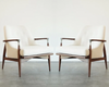 IB Kofod-Larsen Style Modern Lounge Chairs in Walnut & Bouclé, C. 1950s