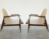 IB Kofod-Larsen Style Modern Lounge Chairs in Walnut & Bouclé, C. 1950s