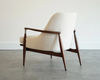 IB Kofod-Larsen Style Modern Lounge Chairs in Walnut & Bouclé, C. 1950s